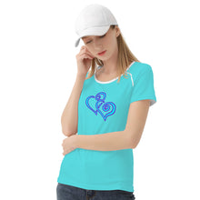 Load image into Gallery viewer, Ti Amo I love you - Exclusive Brand - Medium Turquoise Blue - Double Cyan Heart - Women&#39;s T shirt
