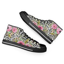 Load image into Gallery viewer, Ti Amo I love you - Exclusive Brand - Leopard with Flowers - High-Top Canvas Shoes - Black
