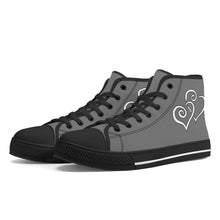 Load image into Gallery viewer, Ti Amo I love you - Exclusive Brand  - Dove Gray - Double White Heart - High-Top Canvas Shoes - Black Soles
