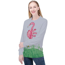 Load image into Gallery viewer, Ti Amo I love you - Exclusive Brand - Ghost  with Amazon Grass &amp; Cranberry  - Child&#39;s Drawing of Flamingo - Women&#39;s Sweatshirt
