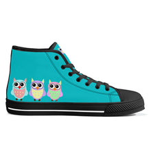 Load image into Gallery viewer, Ti Amo I love you - Exclusive Brand - 3 Sitting Owls - High-Top Canvavs Shoes - Black Soles
