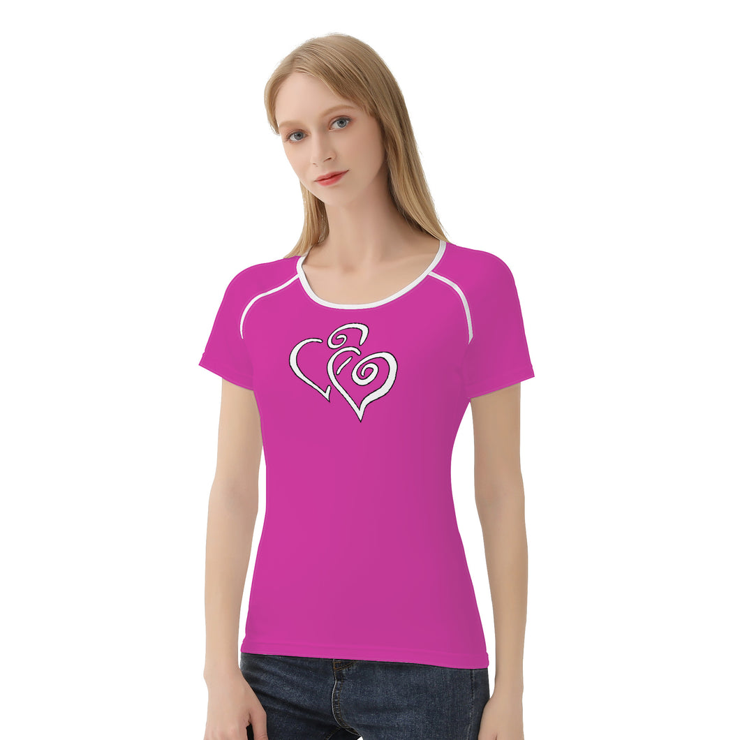 TI Amo I love you - Exclusive Brand - Cerise - Double White Heart - Women's T shirt - Sizes XS-2XL