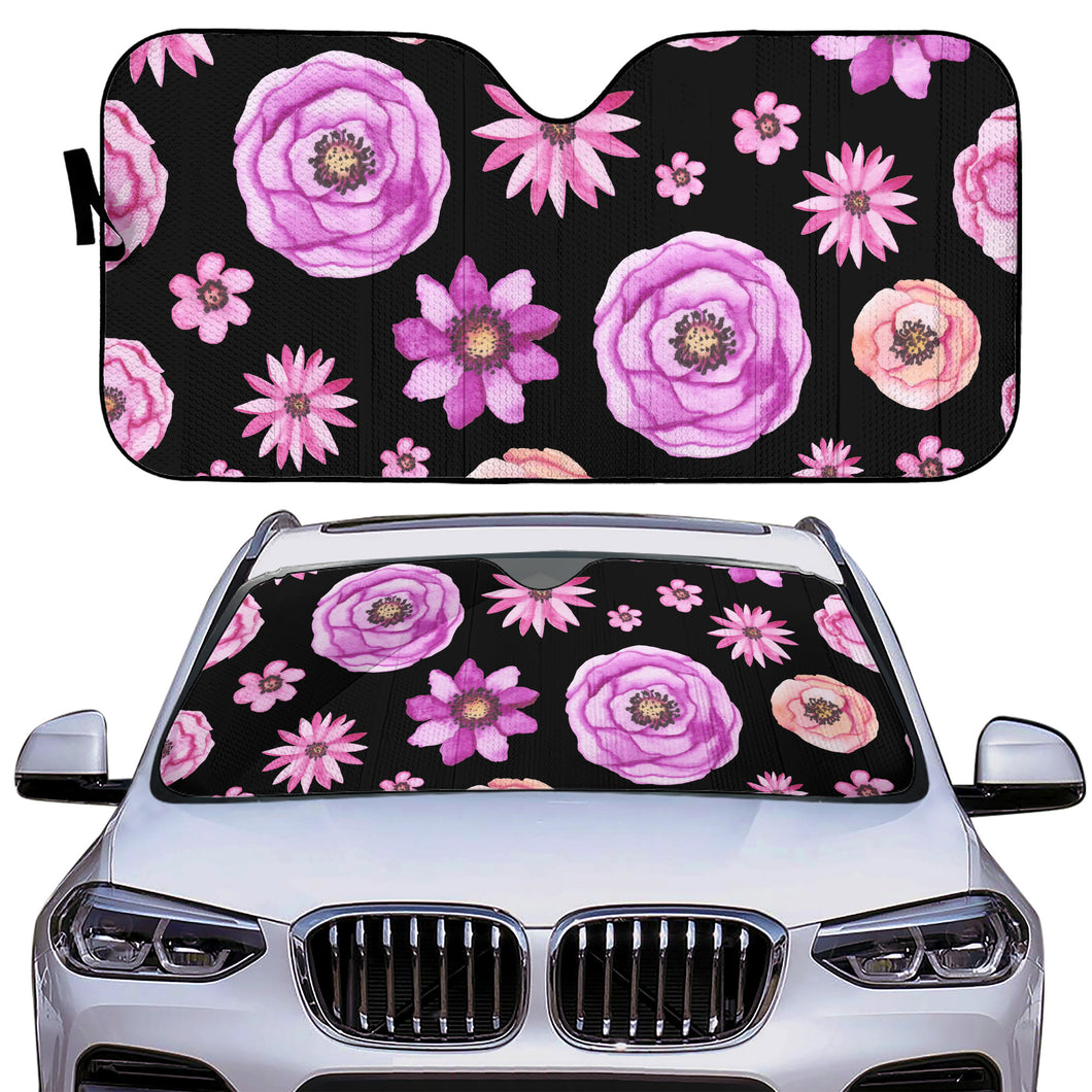 Ti Amo I love you - Exclusive Brand  - Black with  Aundown, Lavender Magenta & Fushia Pink Flowers - Auto Sun Shades