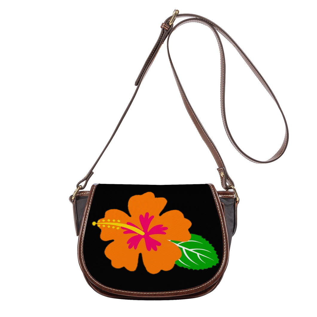 Ti Amo I love you - Exclusive Brand  - Black - Hawaiian Flower -  Saddle Bag