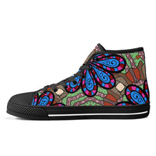 Load image into Gallery viewer, Ti Amo I love you - Exclusive Brand - Cement, Curious Blue, De York, Cerise, Thunderbird Floral Pattern - High-Top Canvas Shoes - Black Soles
