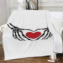 Load image into Gallery viewer, Ti Amo I love you - Exclusive Brand - White - Skeleton Hands with Heart - Micro Fleece Blankets
