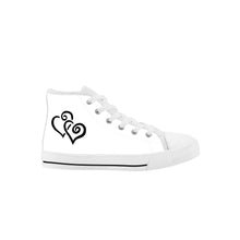 Load image into Gallery viewer, Ti Amo I love you - Exclusive Brand - White - Double Black Heart - Kids High Top Canvas Shoes
