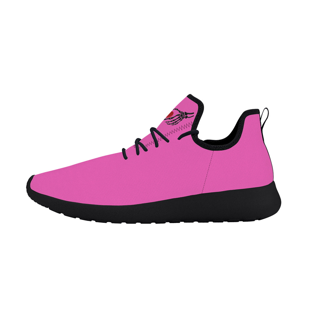 Ti Amo I love you - Exclusive Brand - Hot Pink - Skelton Hands with Heart - Mens / Womens - Lightweight Mesh Knit Sneaker - Black Soles
