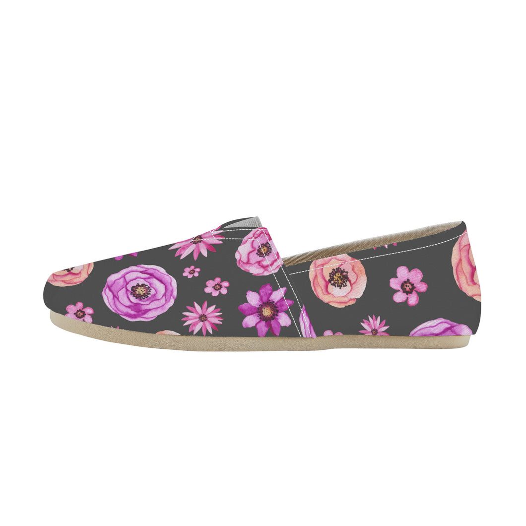 Ti Amo I love you  - Exclusive Brand  - Dark Grey with Flowers - Womens Casual Flats - Ladies Driving Shoes