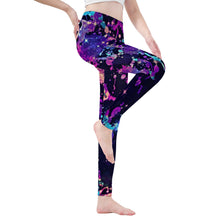 Load image into Gallery viewer, Ti Amo I love you - Exclusive Brand - Black Neon Splatter - Womens / Teen Girls / Womens Plus Size - Yoga Leggings - Sizes XS-3XL
