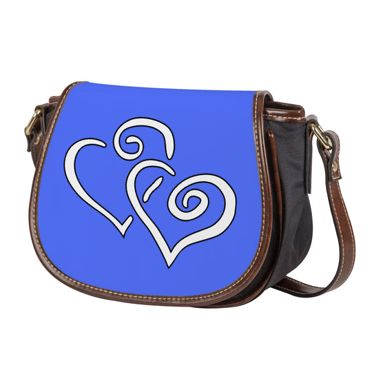 Ti Amo I love you - Exclusive Brand - Neon Blue - Double White Heart - Saddle Bag