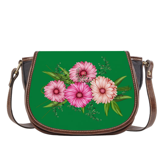 Ti Amo I love you - Exclusive Brand - Fun Green - Pink Floral - Saddle Bag