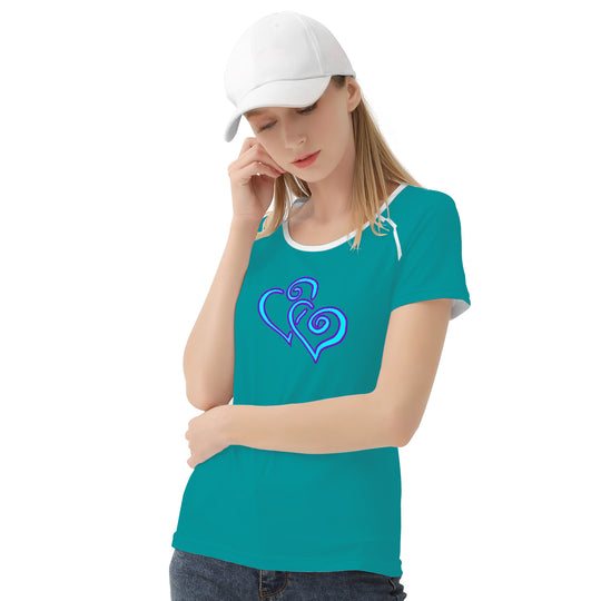 Ti Amo I love you - Exclusive Brand - Persian Green -  Double Cyan Heart - Women's T shirt
