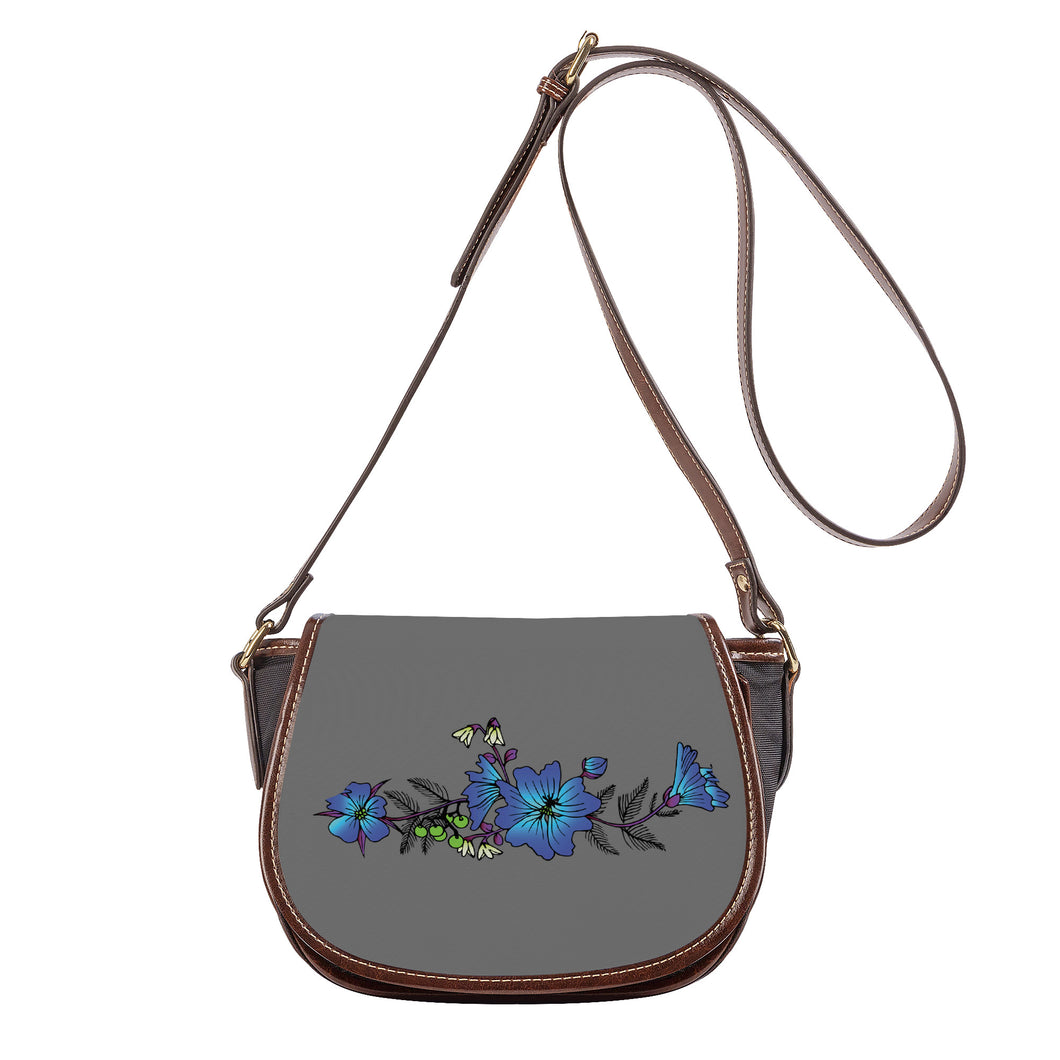 Ti Amo I love you - Exclusive Brand  - Dove Gray - Blue Floral -  Saddle Bag