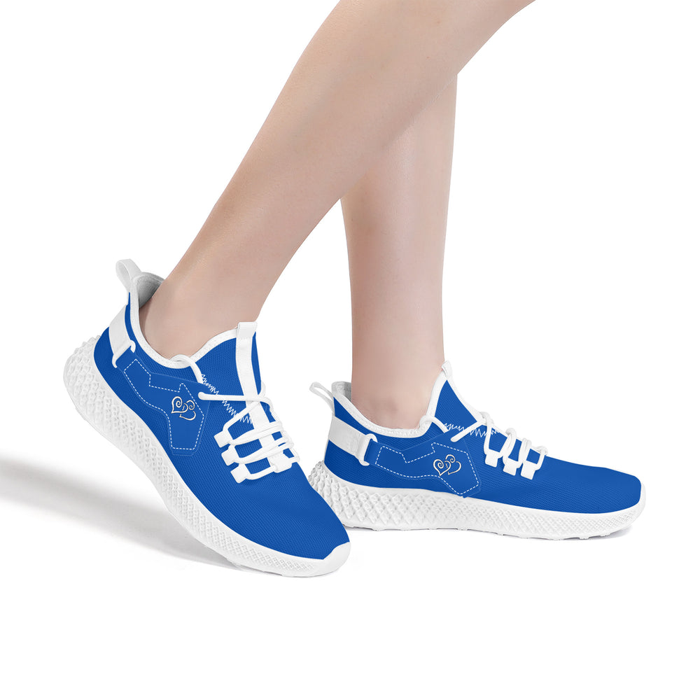 Ti Amo I love you - Exclusive Brand  - Dark Blue -  Double Heart - Womens Mesh Knit Shoes - White Soles