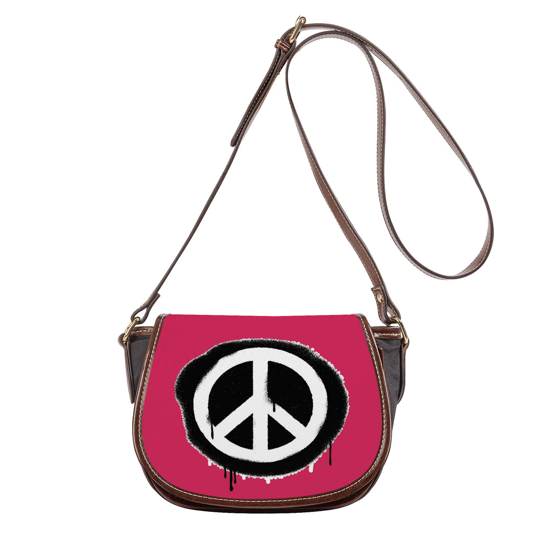 Ti Amo I love you - Exclusive Brand - Cerise Red 2 -  Peace Sign - Saddle Bag