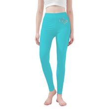 Load image into Gallery viewer, Ti Amo I love you - Exclusive Brand  - Picton Blue - Double White Heart - Womens / Teen Girls  / Womens Plus Size  - Yoga Leggings - Sizes XS-3XL
