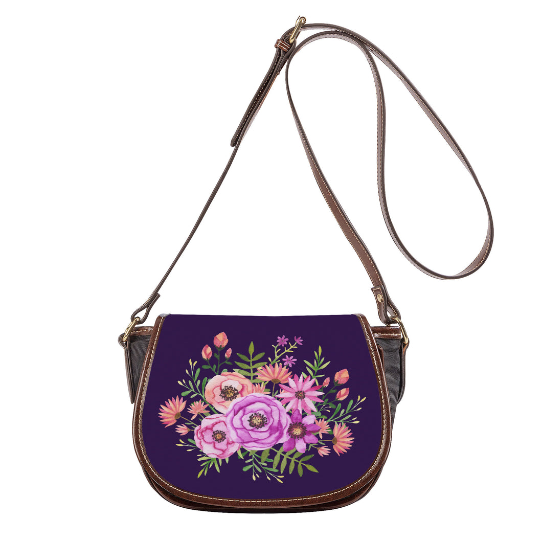 Ti Amo I love you - Exclusive Brand - Deep Violet - Floral Bouquet - Saddle Bag