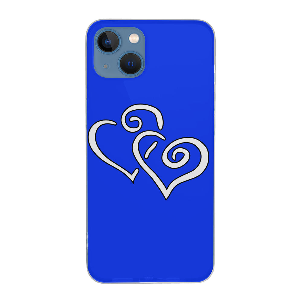 Ti Amo I love you Exclusive Brand - Blue Blue Eyes  - Double White Heart  - iPhone 13 Transparent Case (2 cameras)