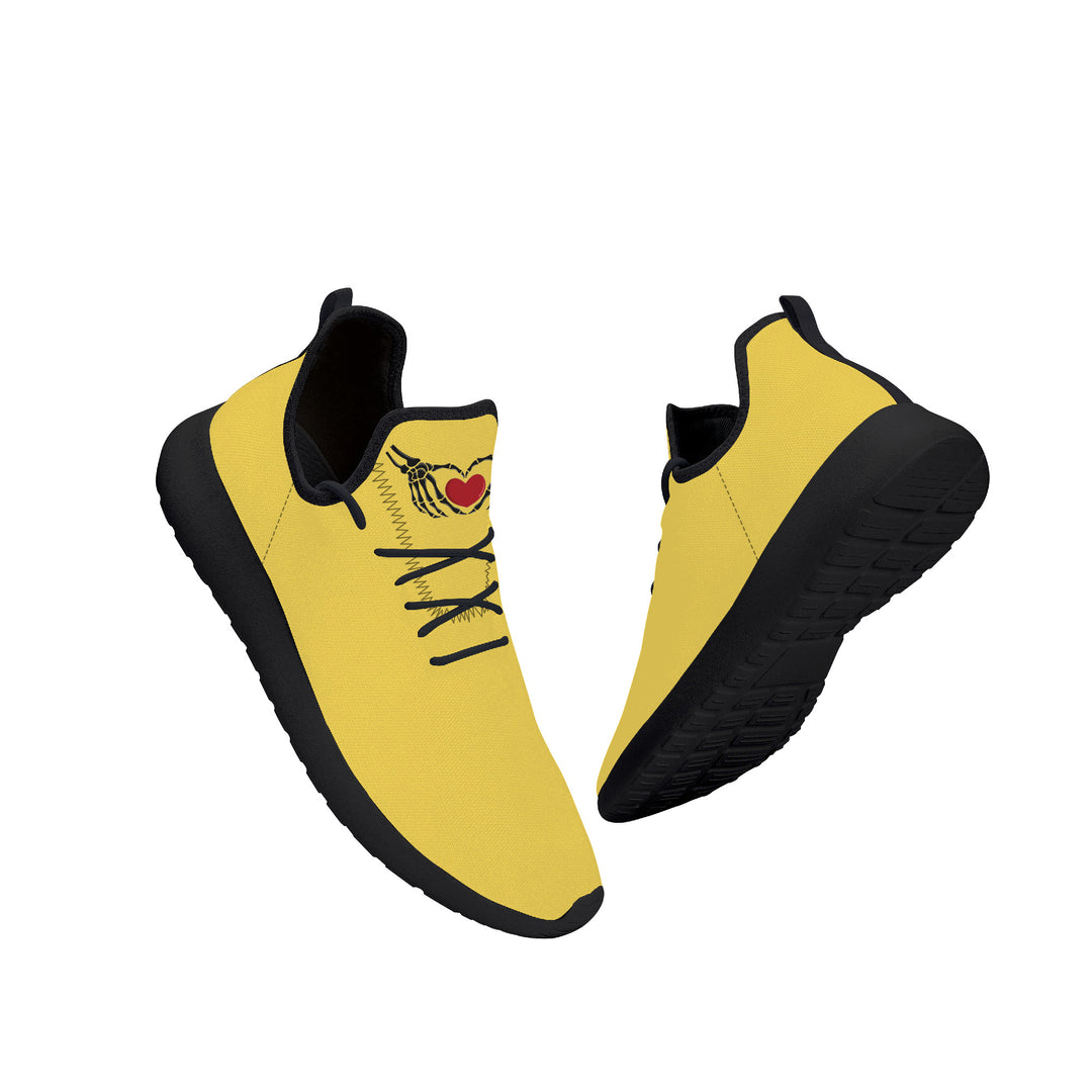 Ti Amo I love you - Exclusive Brand - Mustard Yellow - Skelton Hands with Heart - Mens / Womens - Lightweight Mesh Knit Sneaker - Black Soles