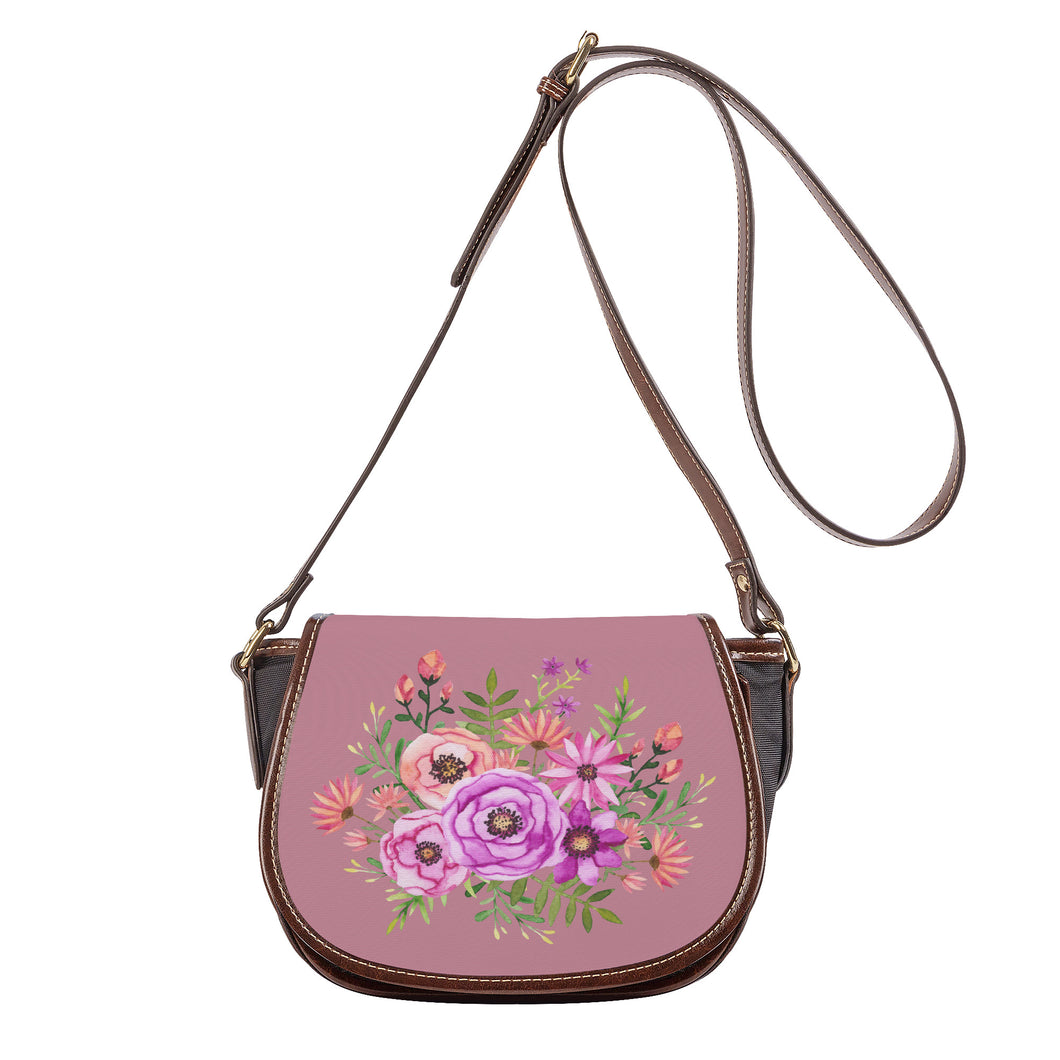 Ti Amo I love you - Exclusive Brand - Puce - Floral Bouquet - Saddle Bag