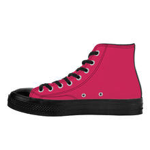 Load image into Gallery viewer, Ti Amo I love you - Cerise Red 2 - Double White Heart - High Top Canvas Shoes - Black  Soles
