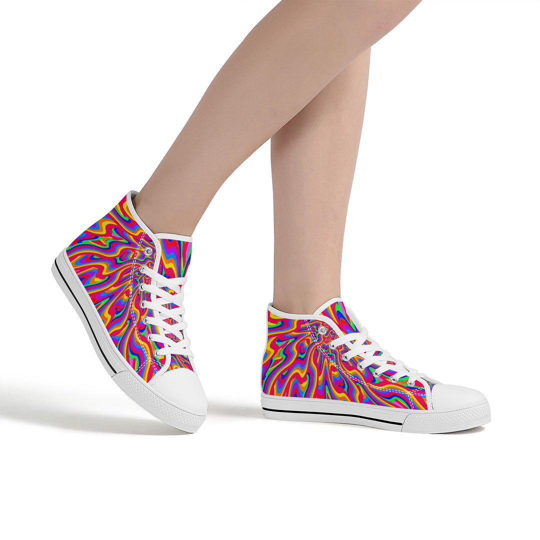 Ti Amo I love you - Exclusive Brand - Rainbow  - High-Top Canvas Shoes With Customized Tongue - White