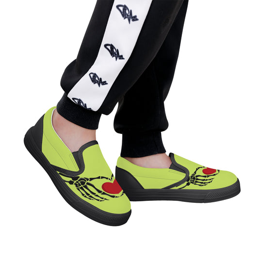 Ti Amo I love you - Exclusive Brand- Yellow Green - Skeleton Hands with Heart - Kids Slip-on shoes - Black Soles