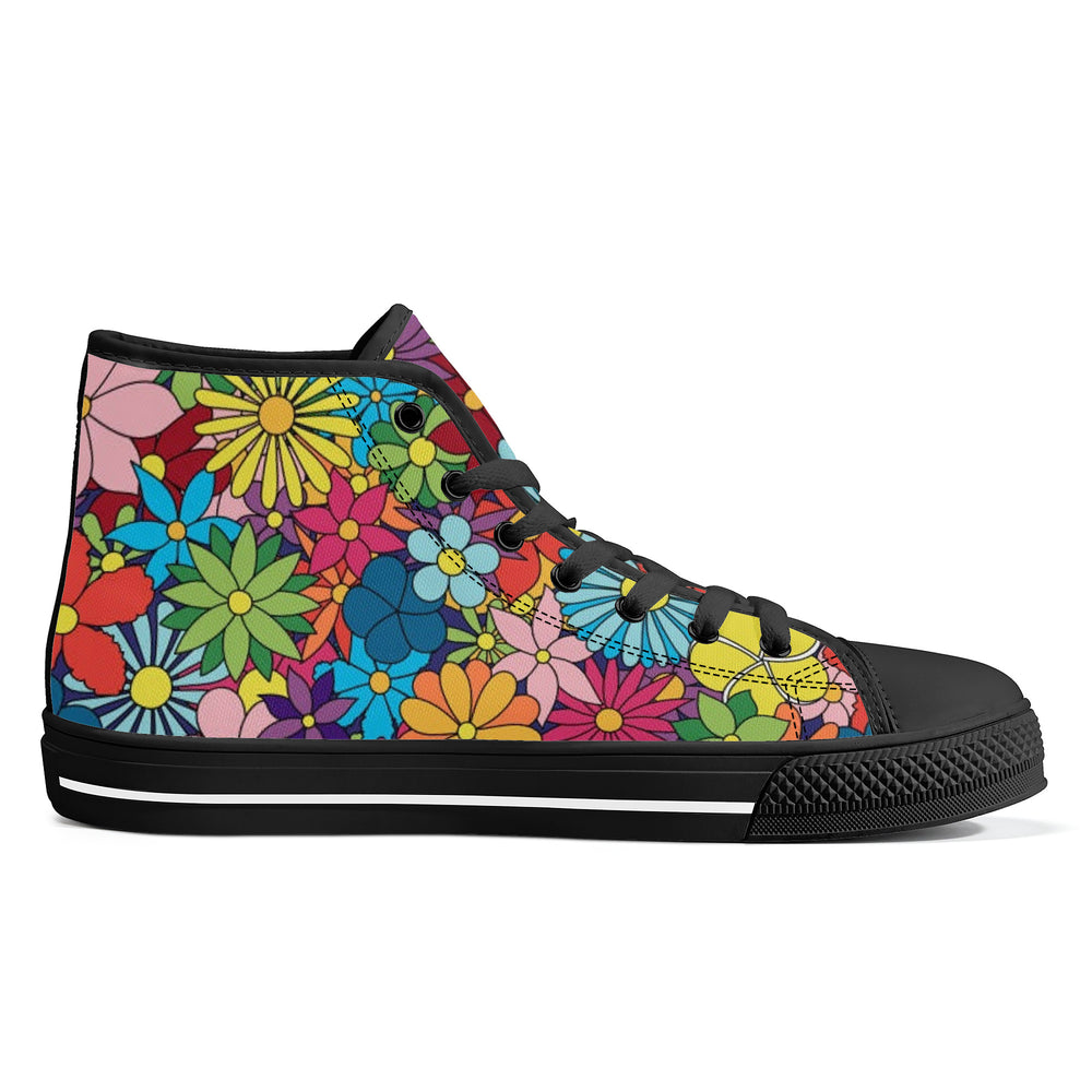 Ti Amo I love you - Exclusive Brand - Colorful Flowers - High-Top Canvas Shoes - Black Soles