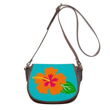 Load image into Gallery viewer, Ti Amo I love you - Exclusive Brand - Vivid Cyan (Robin&#39;s Egg Blue) - Hawaiian Flower -  Saddle Bag
