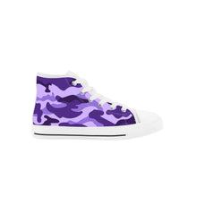 Load image into Gallery viewer, Ti Amo I love you - Exclusive Brand  - Minsk, Grape 2,  Mauve 2, Fushia Blue &amp; Jacarta Camouflage - Kids High Top Canvas Shoes
