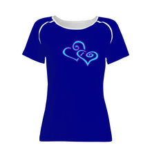 Load image into Gallery viewer, Ti Amo I love you - Exclusive Brand - Dark Blue 2- Double Cyan Heart - Women&#39;s T shirt - Sizes XS-2XL
