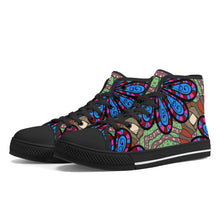 Load image into Gallery viewer, Ti Amo I love you - Exclusive Brand - Cement, Curious Blue, De York, Cerise, Thunderbird Floral Pattern - High-Top Canvas Shoes - Black Soles
