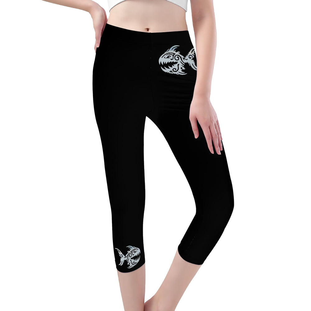 Ti Amo I love you -  Exclusive Brand  - Black - Angry Fish -  Capri Yoga Leggings - Sizes  XS-3XL