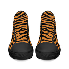 Load image into Gallery viewer, Ti Amo I love you - Exclusive Brand - Zest &amp; Black - Tiger Stripes -  High-Top Canvas Shoes - Black Soles
