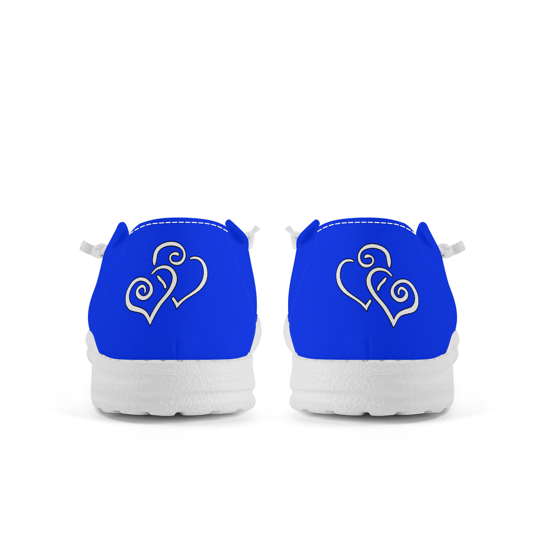 Ti Amo I love you Exclusive Brand  - Blue Blue Eyes - Double White Heart - Canvas Loafers Slip On