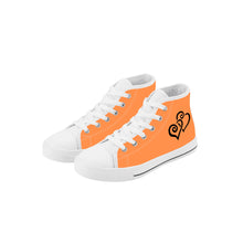 Load image into Gallery viewer, Ti Amo I love you - Exclusive Brand - Coral- Double Black Heart - Kids High Top Canvas Shoes
