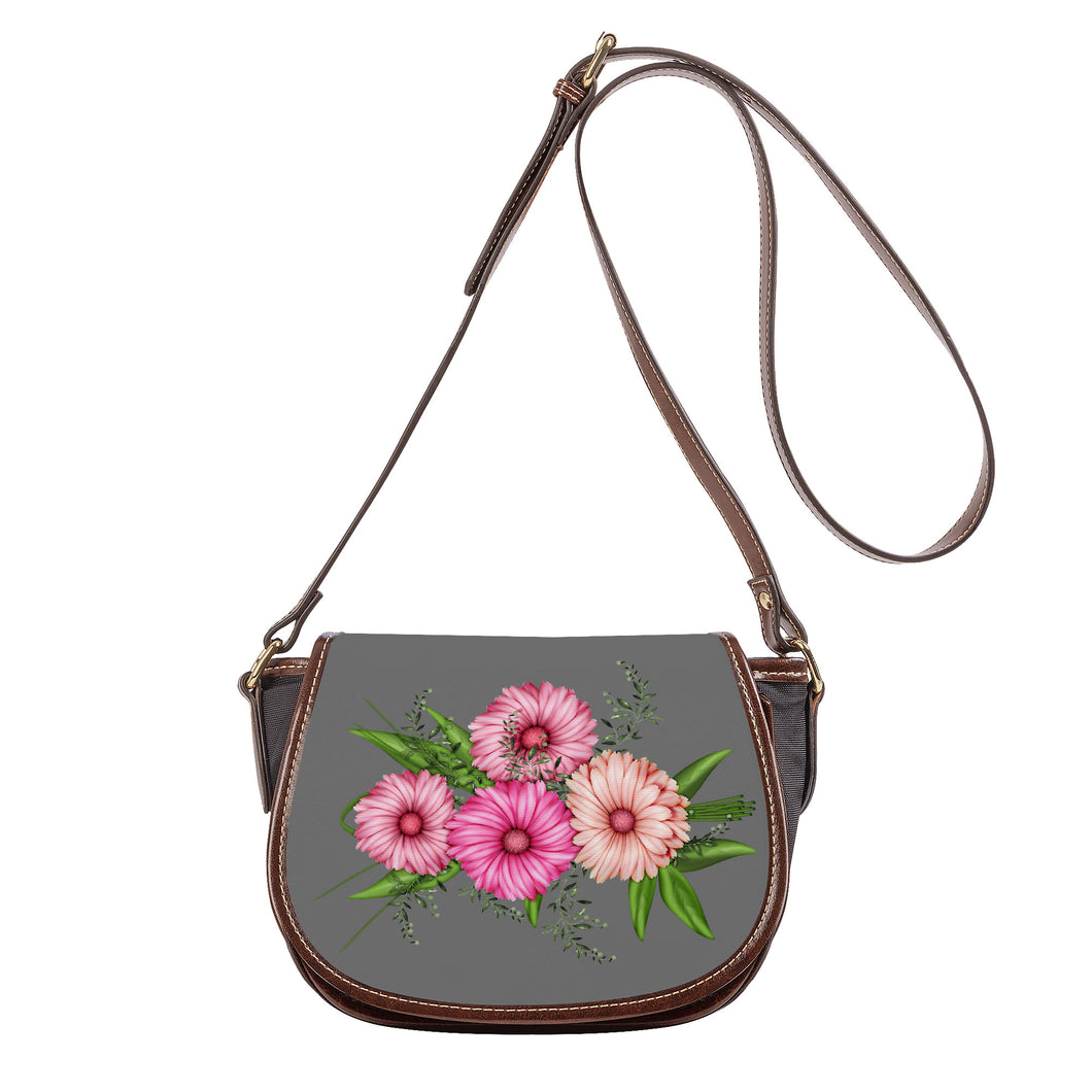 Ti Amo I love you - Exclusive Brand - Dove Gray - Pink Floral - Saddle Bag