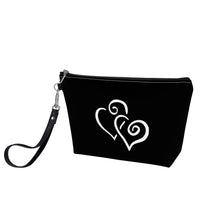 Load image into Gallery viewer, Ti Amo I love you- Exclusive Brand  - Black - Double White Heart - Sling Cosmetic Bag
