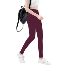 Load image into Gallery viewer, Ti Amo I love you - Exclusive Brand  - Wine Berry - White Daisy -  Yoga Leggings
