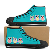 Load image into Gallery viewer, Ti Amo I love you - Exclusive Brand - 3 Sitting Owls - High-Top Canvavs Shoes - Black Soles
