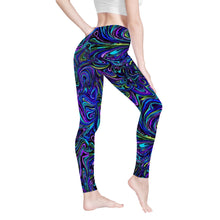 Load image into Gallery viewer, Ti Amo I love you - Exclusive Brand - Blue Neon Swirl - Womens / Teen Girls / Womens Plus Size - Yoga Leggings - Sizes XS-3XL
