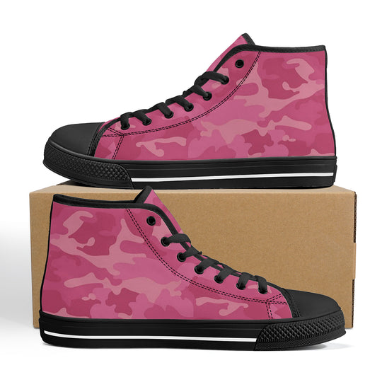 Ti Amo I love you - Exclusive Brand - Pink/ Hot Pink Camouflage - High-Top Canvas Shoes - Black