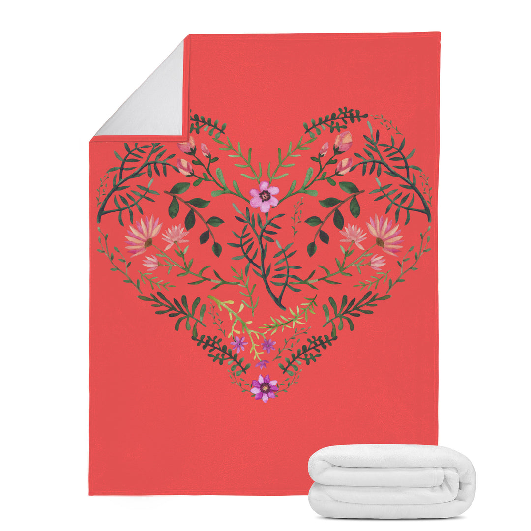 Ti Amo I love you - Persimmon - Floral Heart - Micro Fleece Blankets