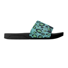 Load image into Gallery viewer, Ti Amo I love you  - Exclusive Brand  - Tradewind with Aqua Forest Leopard Spots - Womens / Childrens  / Youth  - Slide Sandals - Black Soles
