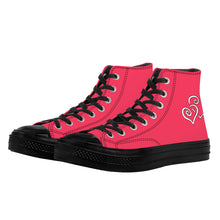 Load image into Gallery viewer, Ti Amo I love you - Exclusive Brand - Radical Red - Double White Heart - High Top Canvas Shoes - Black  Soles
