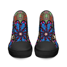 Load image into Gallery viewer, Ti Amo I love you - Exclusive Brand - Cement, Curious Blue, De York, Cerise, Thunderbird Floral Pattern - High-Top Canvas Shoes - Black Soles
