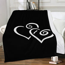 Load image into Gallery viewer, Ti Amo I love you - Exclusive Edition - Black - Double White Heart - Micro Fleece Blankets
