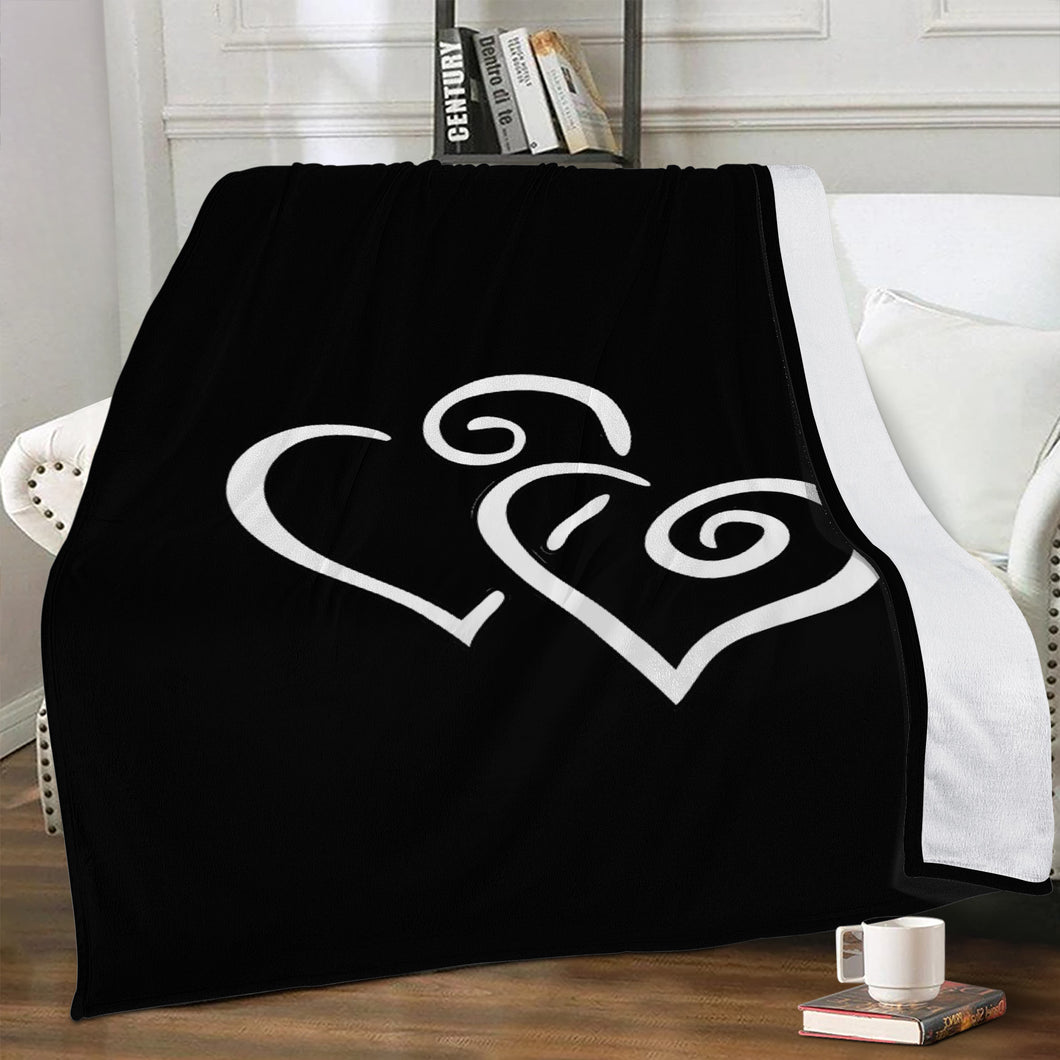 Ti Amo I love you - Exclusive Edition - Black - Double White Heart - Micro Fleece Blankets