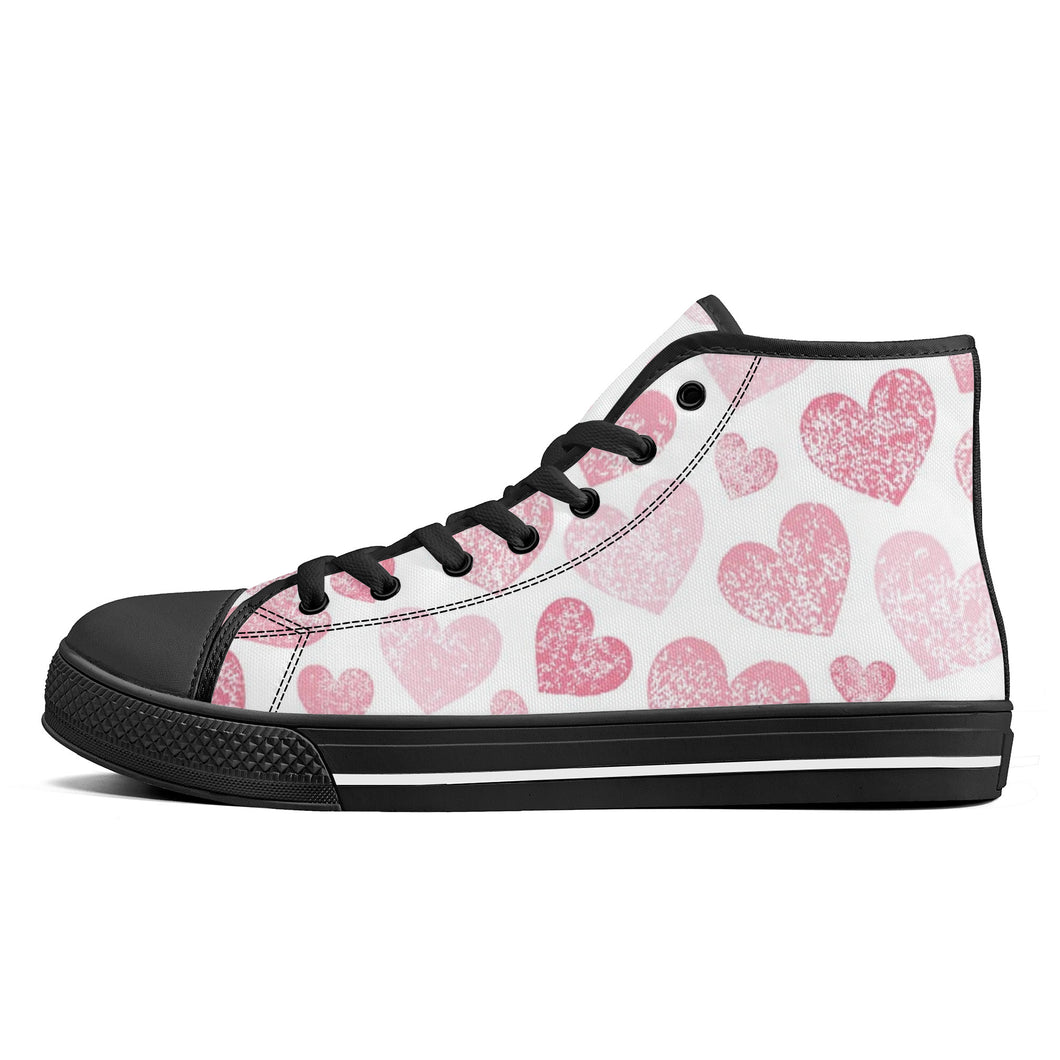 Ti Amo I love you - Exclusive Brand - White with Cavern Pink & Charm Hearts - High-Top Canvas Shoes - Black